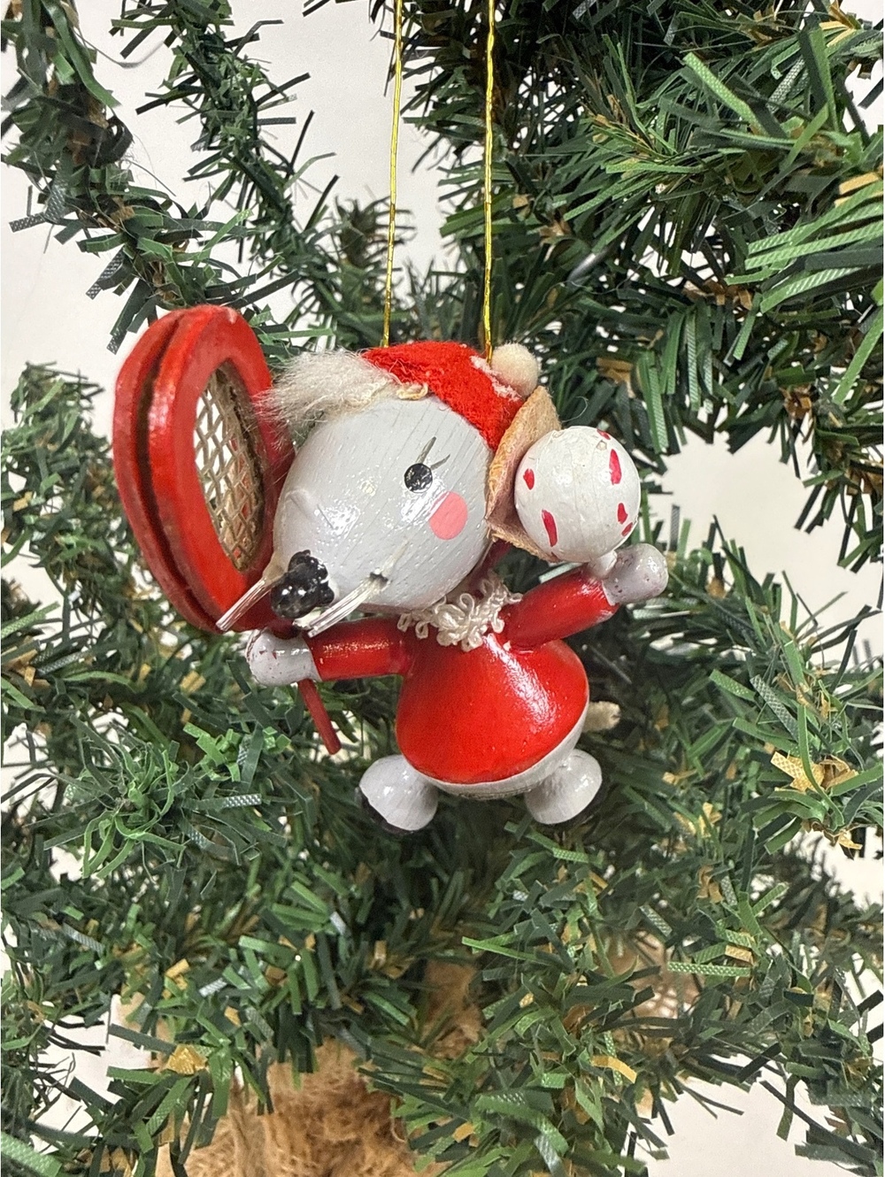 Vintage 1977 Kurt S. Adler Whimsical Holiday Mouse Ornament with Tennis Racket
